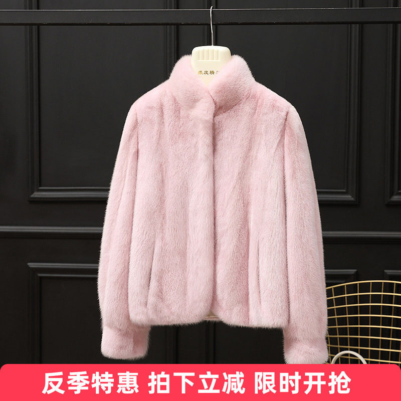 水貂皮大衣女进口整貂皮草外套短款母貂毛时尚立领收袖冬季新款