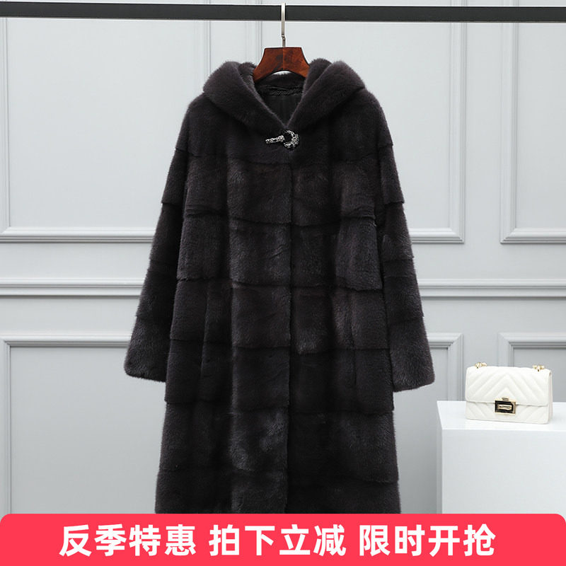 水貂皮大衣皮草外套女貂毛海宁2025新款裘皮真貂皮毛连帽中长款