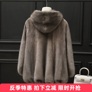 水貂皮大衣女士整貂皮草短款外套貂毛貂毛2025冬季新款带连帽时尚