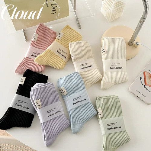 女士棉袜马卡龙色系纯色百搭