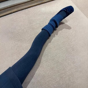 秋冬针织袜套y2k小腿袜加厚保暖蓝调宽条翻边袜套堆堆袜腿套日系