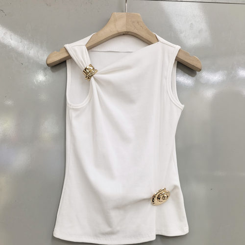 法式小众斜肩露肩修身吊带