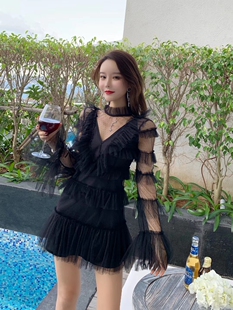 周冬雨奚梦瑶明星同款超仙网纱透视蛋糕连衣裙内搭高级感小礼服潮