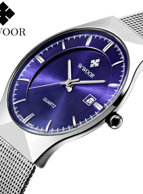 时尚简约手表薄款网带石英表日历防水38mm表盘直径Watches