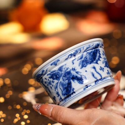 望月怀古  鱼藻盖置  陶瓷主人杯手绘全手工望月怀古茶杯 WYHG006