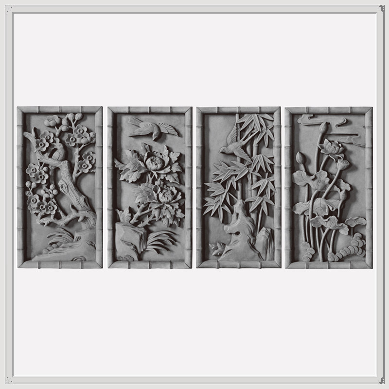 徽派青砖雕刻仿古砖雕中式院墙装饰浮雕柱子挂件荷花梅花菊花竹子