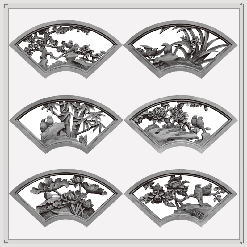 砖雕花窗梅兰竹菊镂空窗扇形中式