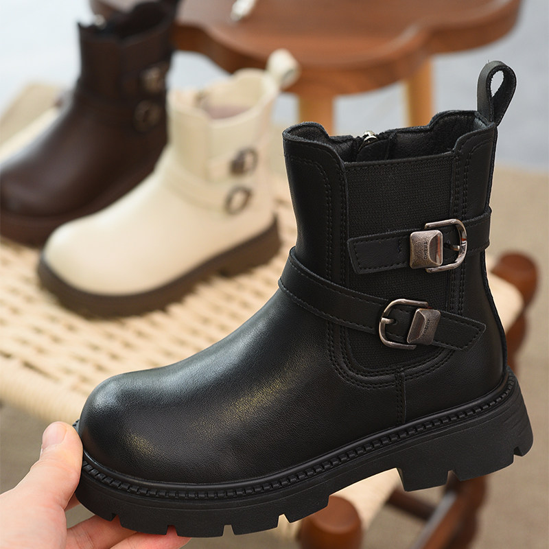 真皮女童靴子加绒儿童马丁靴小女孩洋气皮靴2025秋冬新款保暖童靴