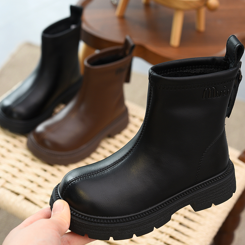 真皮女童靴子洋气加绒儿童小皮靴秋冬软底女孩二棉靴2025新款童靴