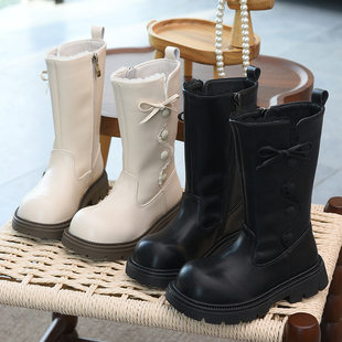 女童靴子春单靴儿童高筒靴秋冬加绒长筒靴2025新款小女孩保暖皮靴