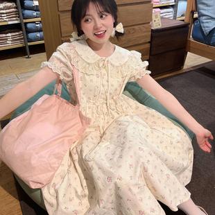 法式学院风初恋碎花连衣裙学生韩版宽松中长款娃娃领显瘦减龄裙子