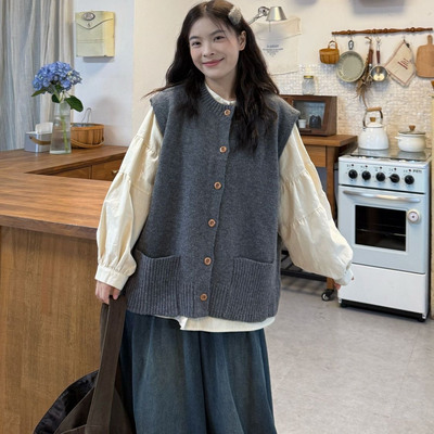 日系文艺套装女软糯毛衣针织马甲