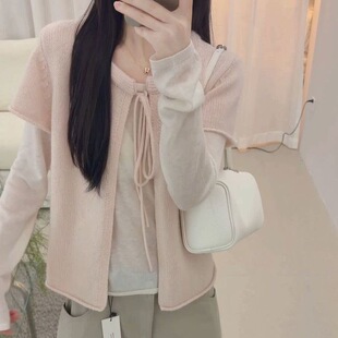 学院风针织衫马甲背心毛衣外套女学生+打底衬长袖内搭上衣两件套