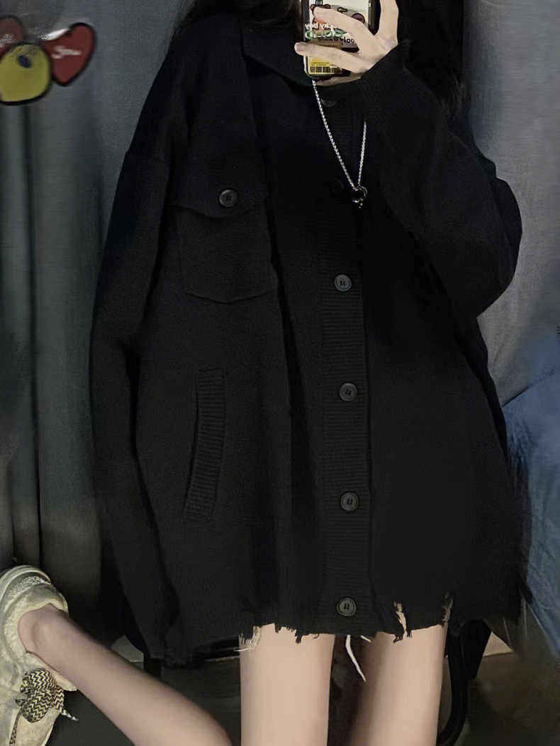 spear youth原创手打双色口袋立体针织开衫男女宽松竖纹毛衣外套