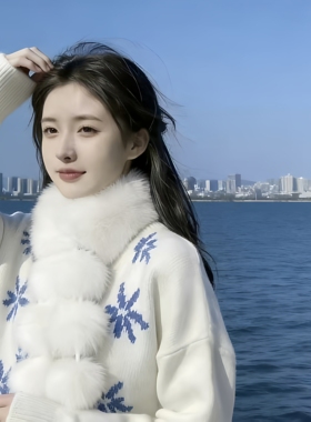 新款毛球围巾冬季白色狐狸毛韩版女款围脖高级感毛茸茸拍照女