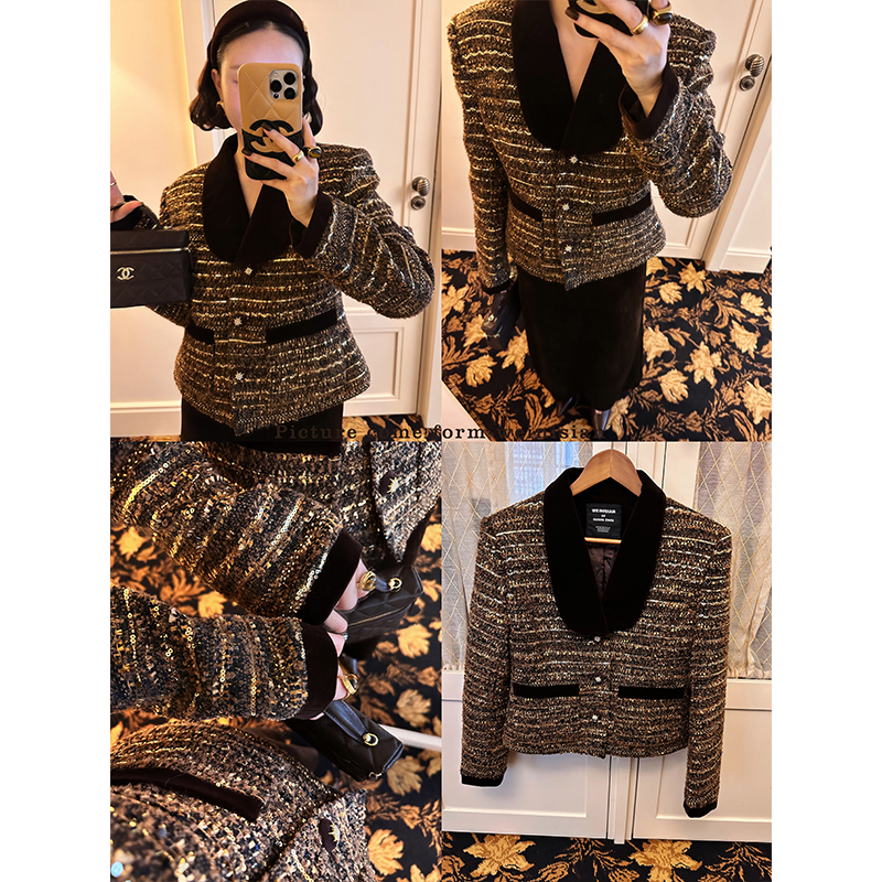 重工钉珠小香拼接丝绒外套