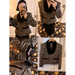 WEINISIAN朱小姐2025新款 重工钉珠小香拼接丝绒外套女冬夹棉上衣