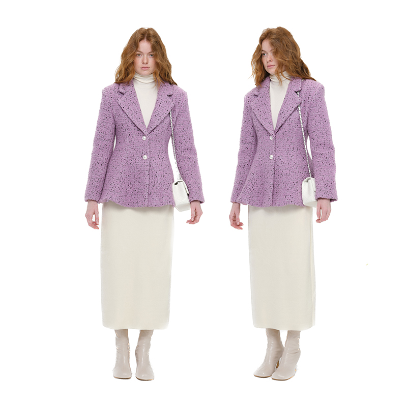 重工定制绵羊毛伞摆外套女秋冬小众设计感西装短款上衣女