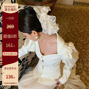 公主复古宫廷上衣女秋冬千金风法式泡泡袖衬衣气质长袖V领上衣