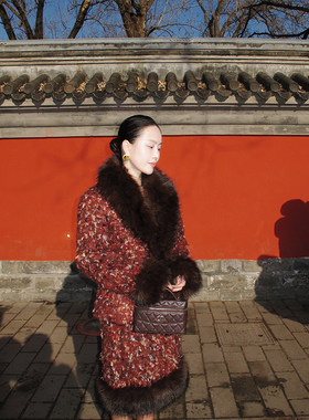 WEINISIAN朱小姐中古时代毛毛拼接套装女设计感小众高级感两件套