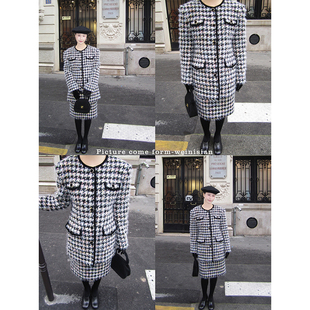 WEINISIAN朱小姐2025新款小众千鸟格彩色纱线小香两件套套装女冬