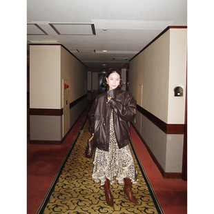 蛋白质荔枝纹皮衣夹克秋冬宽松机车pu皮外套女 l同款 2025新款