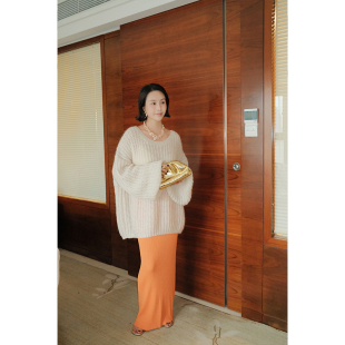 宽松外套上衣 女新款 WEINISIAN朱小姐小众灯笼袖 马海毛毛衣针织衫