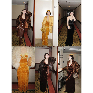 原版设计 丝绒吊带+半身裙女秋冬内搭蕾丝背心港风复古高腰裙子