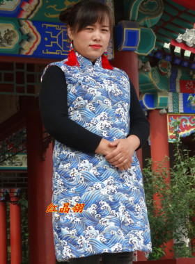 红晶翎手工女士旗袍式偏襟棉马甲