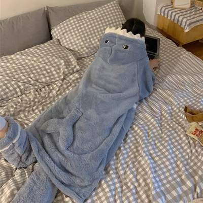 鲨鱼睡袍套装睡衣秋冬季卡通学生