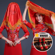 Red headscarf wedding celebration red bride dowry Chinese style wedding show he suit hooded scarf Satin Wedding Handkerchief