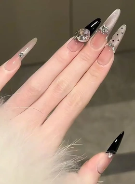 细狗长款黑色新款穿戴甲甲片成品穿戴式美甲贴片可拆卸