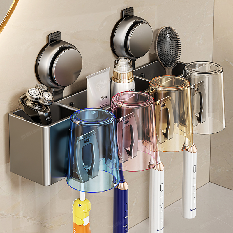 吸盘牙刷置物架电动牙刷架子化妆室免打孔壁挂式漱口杯牙刷挂架子