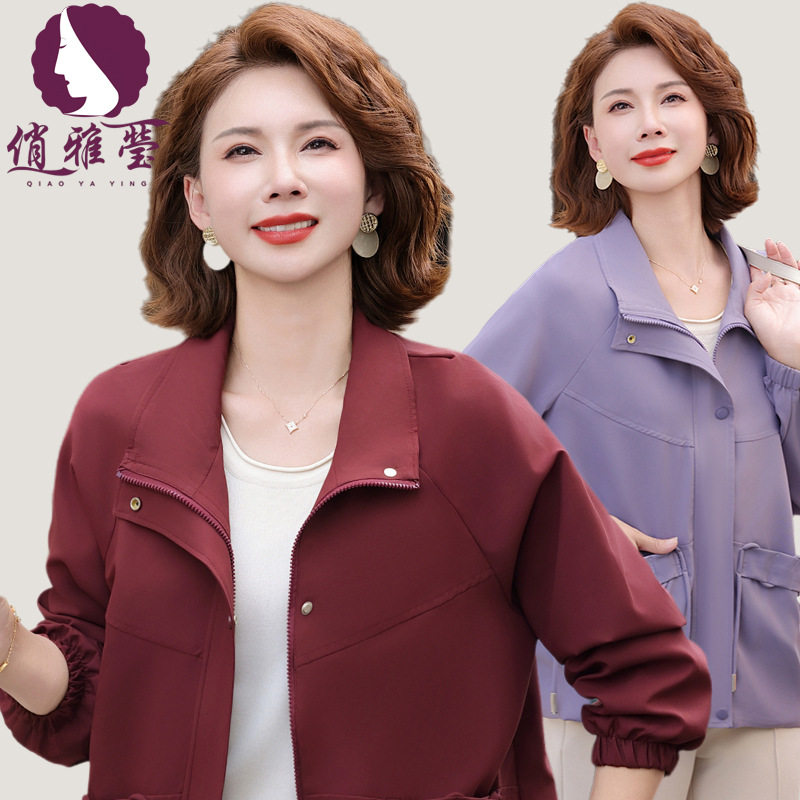 年轻妈妈装上衣2025秋装休闲拉链开衫纯色连帽减龄中老年女装