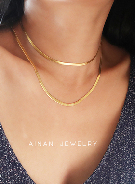 金色蛇骨链女金色宽扁INS网红项