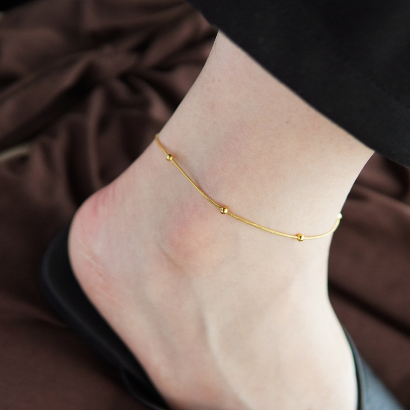 洗澡不用摘不掉色金色转运珠金珠脚链女2025新款潮夏季简约百搭金