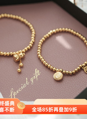 洗澡不用摘中式简约金色福字喜字葫芦手镯复古手链夏手串女手饰