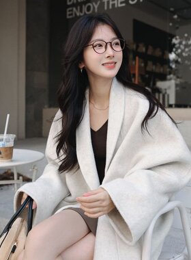 正版韩系阔版高支双面羊绒大衣手工缝制时尚减龄轻暖柔软羊毛大衣