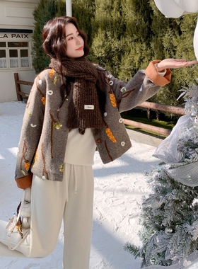 正品小香风刺绣毛呢女外套小个子2025冬季韩系巨好看时尚减龄洋气