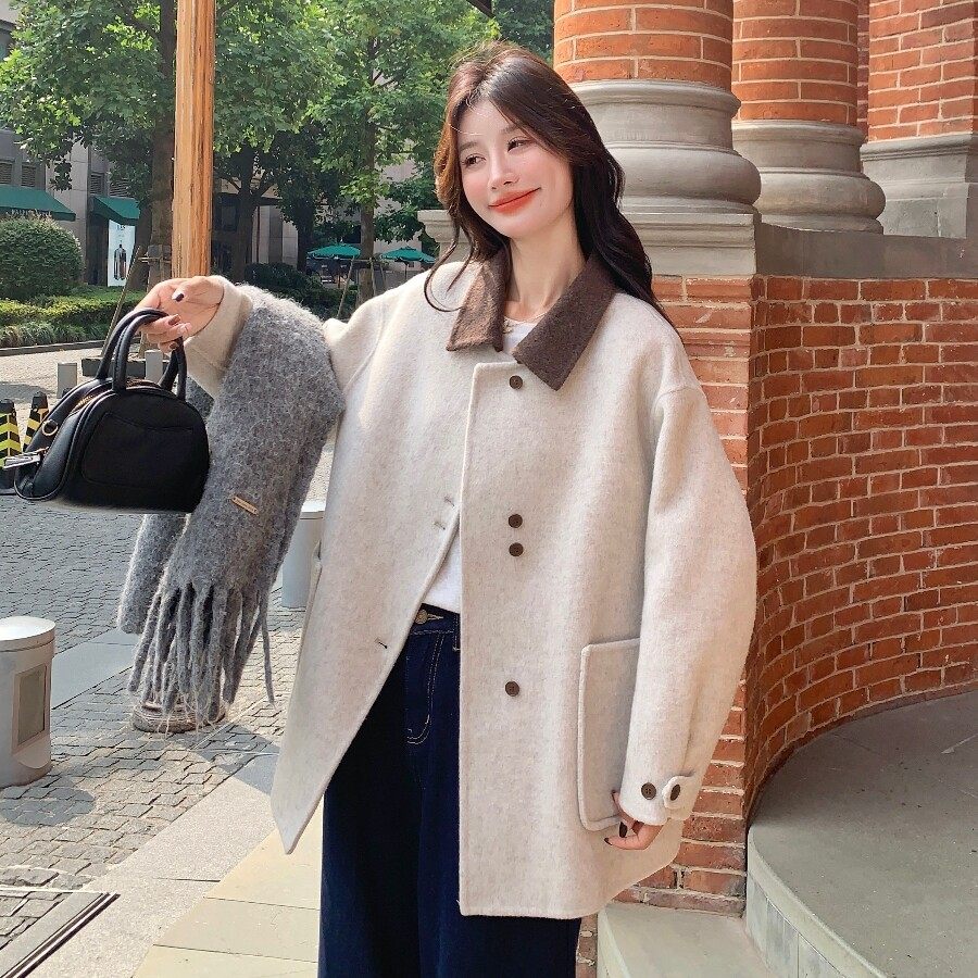 正版手工缝制高支双面羊绒大衣女时尚减龄轻软柔暖高级感羊毛外套