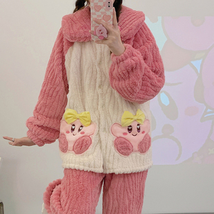 睡衣女学生宿舍可外穿珊瑚绒秋冬季加厚可爱法兰绒卡通家居服套装