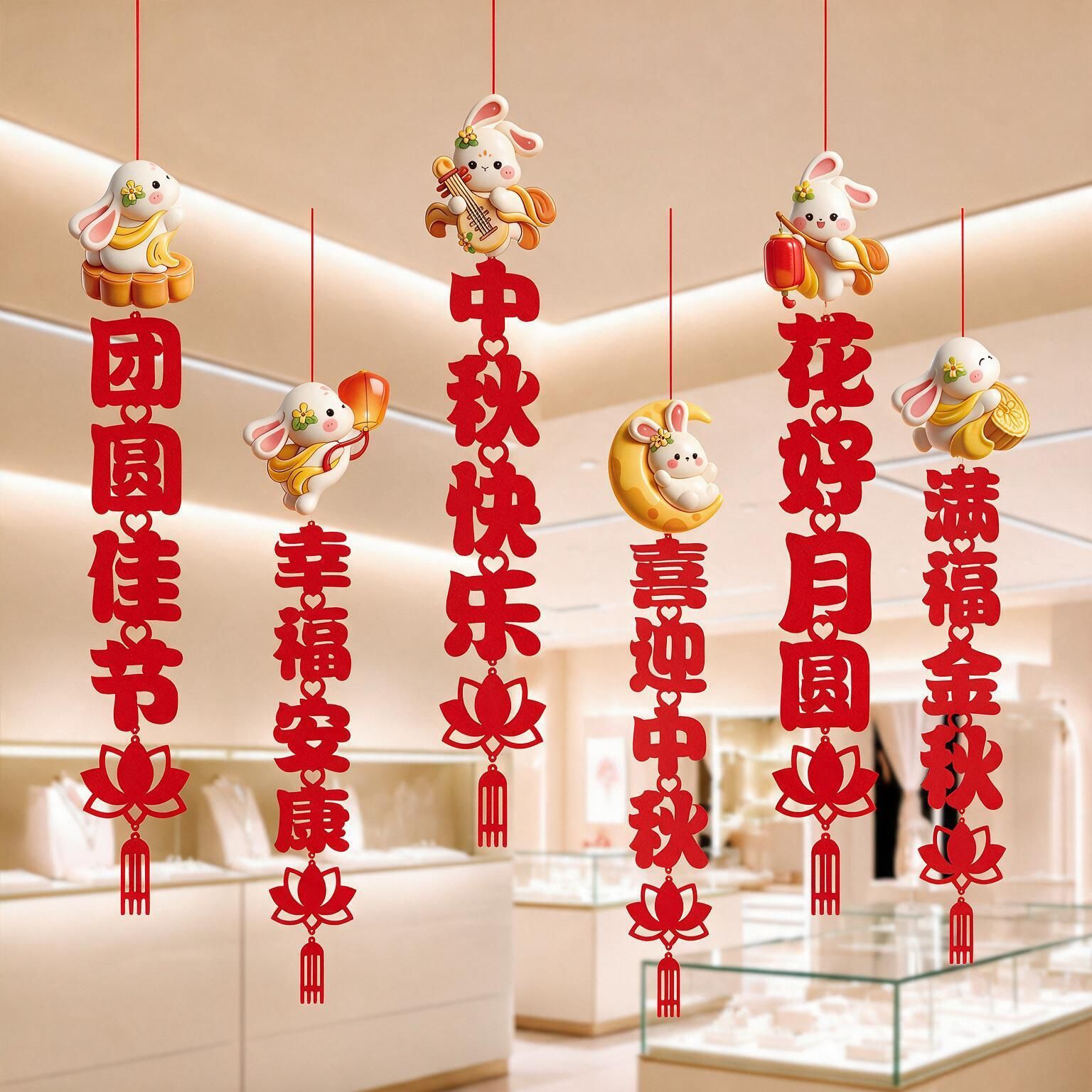 国庆节中秋节装饰品氛围场景布置商场吊顶拉花彩带拍照无纺布挂饰