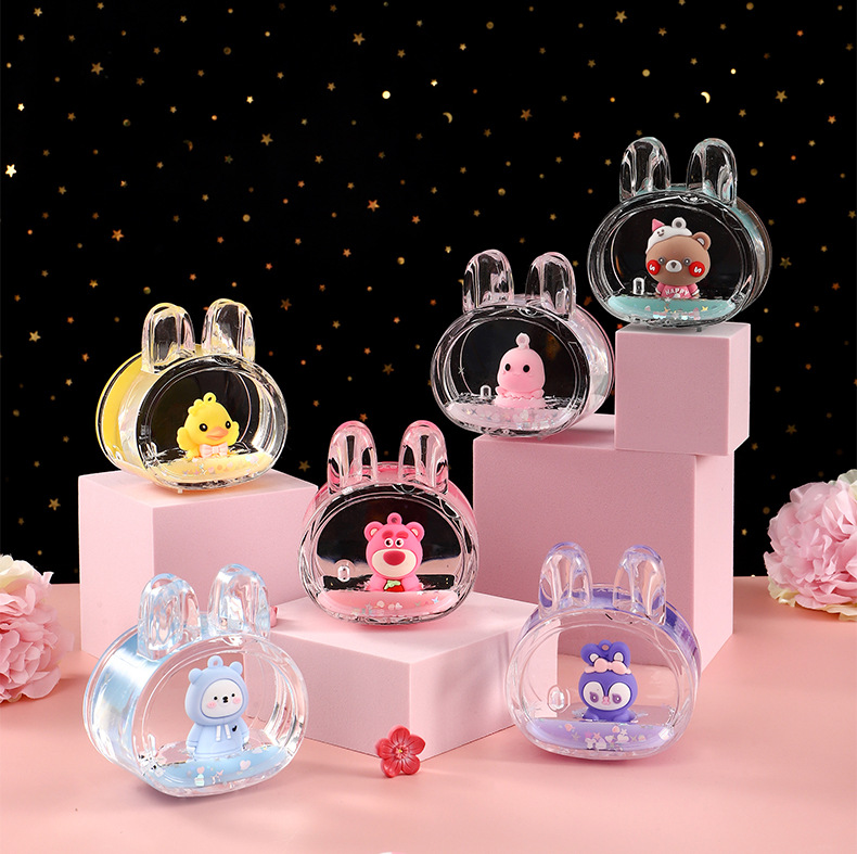 新款入油兔子头笔插流沙瓶摆件卡通液体油滴创意沙漏学生礼品