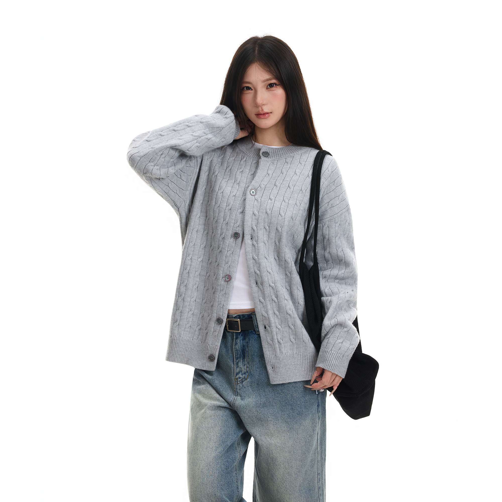 Syri【麻花肌理感】简约纯色针织衫男女同款早秋百搭宽松毛衣外套