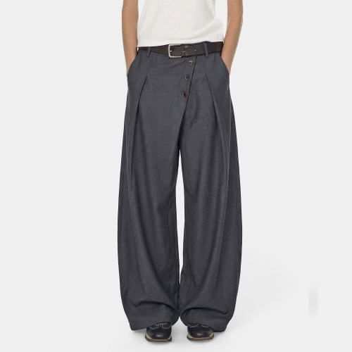 美式复古设计感排扣弯刀西裤男