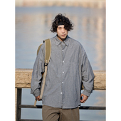 衬衫 男经典 百搭宽松衬衣秋季 水曜日定休日系复古条纹长袖 新款 上衣