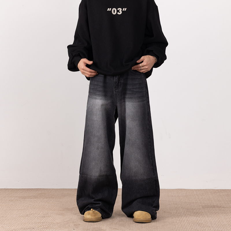 美式复古微喇长裤牛仔裤