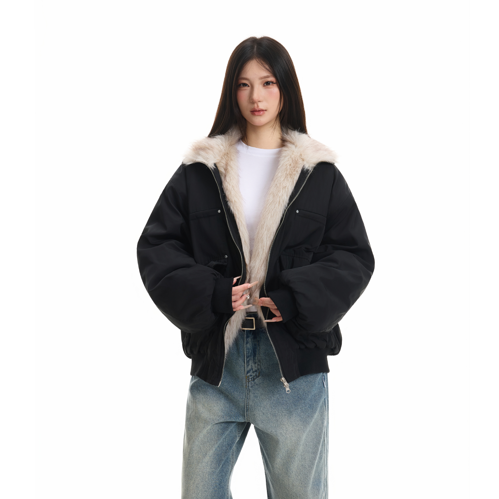 Syri 美式工装座山雕毛领保暖棉服男女款百搭宽松双拉链秋冬外套