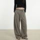 男女宽松阔腿弯刀休闲裤 SYRI 灰卡其色腰带剑道打褶低腰休闲裤