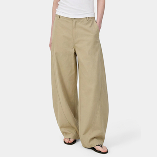 阔腿裤 Syri 早秋直筒长裤 男女款 子 复古卡其色弯刀弧形裁剪休闲裤